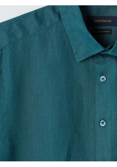 Lc Waikiki Petrol Regular Fit %100 Keten Erkek Gömlek