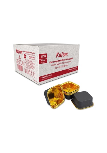 Kafem Muffin Kek Kapsülü Kare Siyah-altın 25li X 60 Paket Koli - K37 Siyah