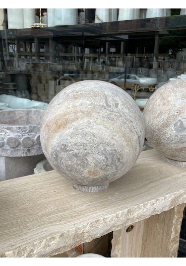 Silver Traverten Doğal Taş Küre 30cm Çapında Tam Küre Beyaz