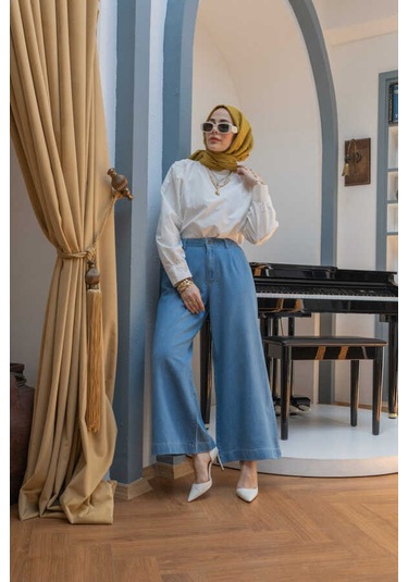 1164-pileli Denim Pantolon Mavi Mavi