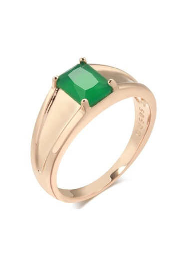 Kinel Kare Koyu Yeşil Opal Zirkon Kadın Yüzük 8 Rose Gold