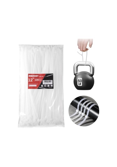 Beyaz Zip Bağları 12 İnç 100 Paket Açık Gerilme Mukavemeti 50 Lbs Uv Dirençli