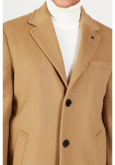 Ac&Co / Altınyıldız Classics Erkek Camel Standart Fit Normal Kesim Mono Yaka Yünlü Palto Camel