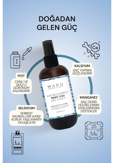 Maru Deniz Tuzu Doğal Dalga Sağlayan Hacim Veren Saç Spreyi 250 ML