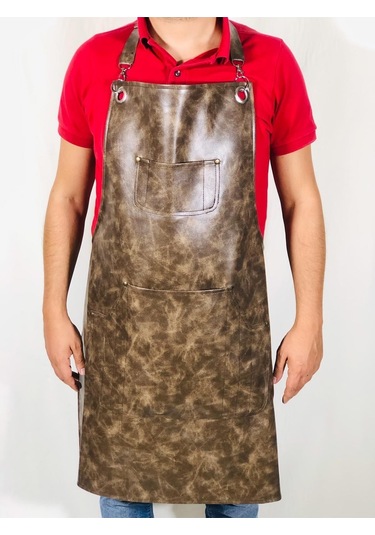 Kasap Önlüğü Deri Leke Tutmaz Askılı Önlük Model Şef Restoran Aşçı Önlükleri Kahve-krem