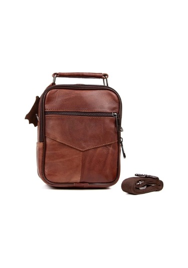 Newish Polo Erkek Taba Hakiki Deri Çelik Kasalı Omuz Ve El Çantası 15x19cm New274 Taba