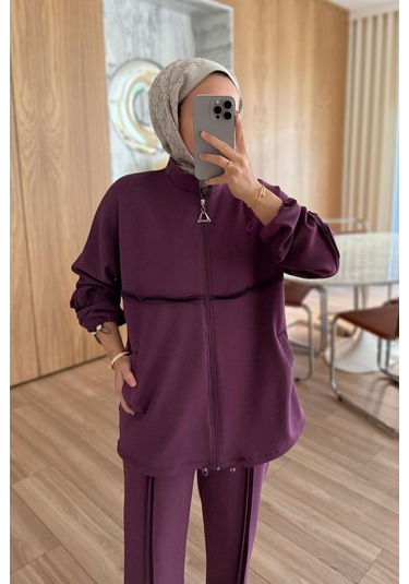 Dikiş Detaylı İkili Modal Takım - Mürdüm Mürdüm