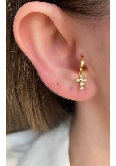 Kadın Haç 8 Bar Cerrahi Çelik Piercing Tragus Helix Kıkırdak Altın
