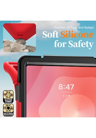 Samsung Galaxy Tab S11 Ultra Kickstand Kılıf Tpu Pc Silikon Tablet Kılıfı Ve Omuz Askısı - Kırmızı Tablet Kılıfı