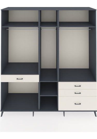 Kronos Dolap 7 Raflı 4 Çekmeceli 3 Askılı 220x59x243 Antrasit-antrasit/aytaşı Antrasıt/aytası