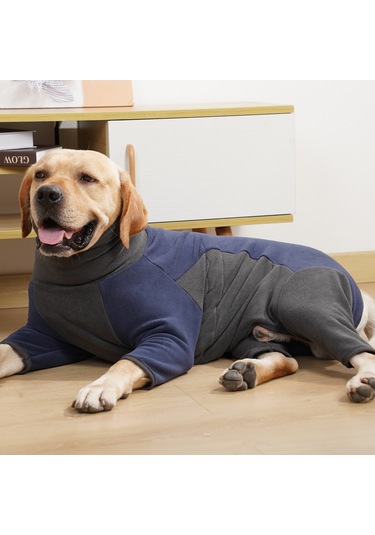 Geeksen Kışlık Köpek Kazak, Isı Sağlayan Fleece, Dört Bacaklı Yaka Desenli, Mavi-gri Desen, M Ya002f031
