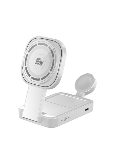 C40 3'ü 1 Arada Katlanabilir Şarj Standı Telefon İzle Kulaklık 15w Manyetik Kablosuz Şarj Cihazı Led Sıcak Işık Beyaz
