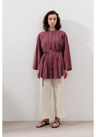 Nervürlü Geniş Kollu Tunik Gülkurusu Gülkurusu