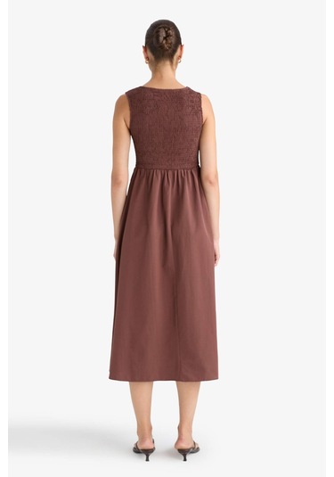 Defacto Bisiklet Yaka Terry Cotton Kolsuz Midi Elbise F5807ax25aubn320 Kahve