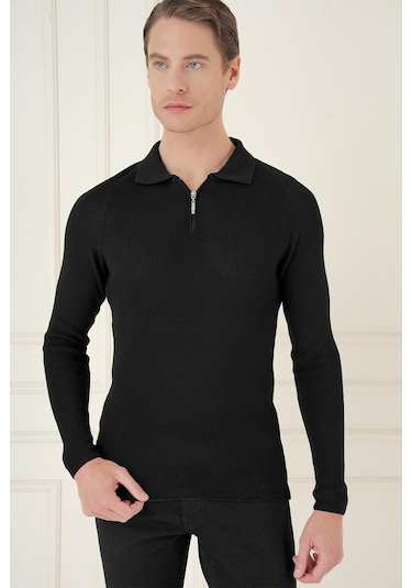 Tr 878 Triko Slim Fit Siyah Basic Siyah