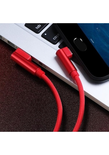 Mavi İos Uyumlu Samsung L Huawei L İçin Ekstra Uzun L Tipi Kavisli Örgülü Usb Kablosu Hızlı Şarj Kablosu Mikro C Tipi Usb Kablosu 1m Type-c