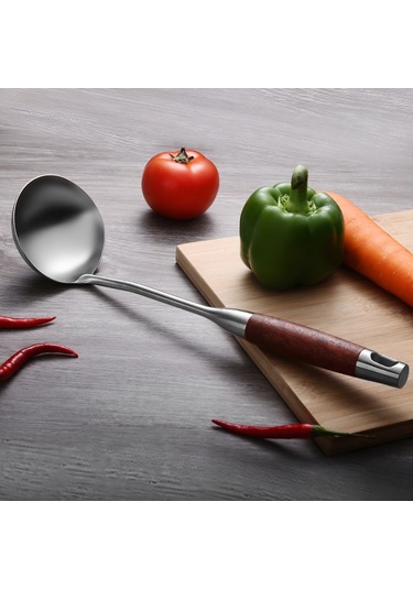 Sones 304 Paslanmaz Çelik Ahşap Saplı Mutfak Gereçleri Mutfak Ekipmanları, Stil: Çorba Kaşığı