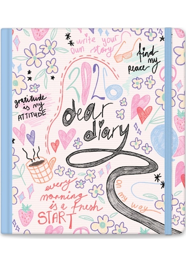 2026 Dikey Haftalık Ajanda 12 Aylık Sert Kapak 18x20 Cm - Çok Renkli Sketch