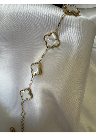 Yonca Beyaz Çelik Bileklik Gold