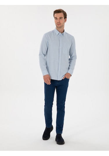 Cacharel Açık Mavi Slim Fit % 100 Pamuk Gömlek Denım