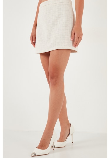 Lela Pamuk Ve Yün Karışımlı Slim Fit Mini Boy Tüvit Bayan Etek 611Au086 Ekru