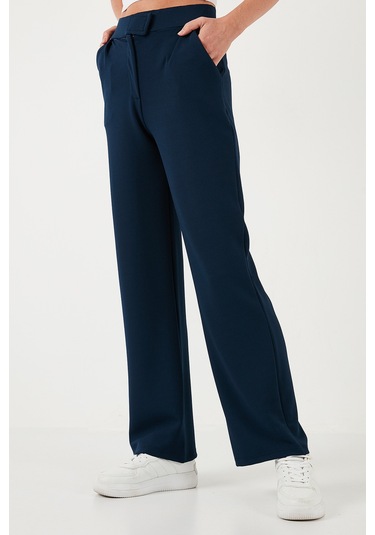 Lela Regular Fit Yüksek Bel Bol Paça Bayan Pantolon 5861279 Lacivert