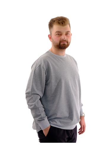 Mode Xl Büyük Beden Erkek Bisiklet Yaka Basic Sweatshirt U24174 Grimelanj Gri Melanj