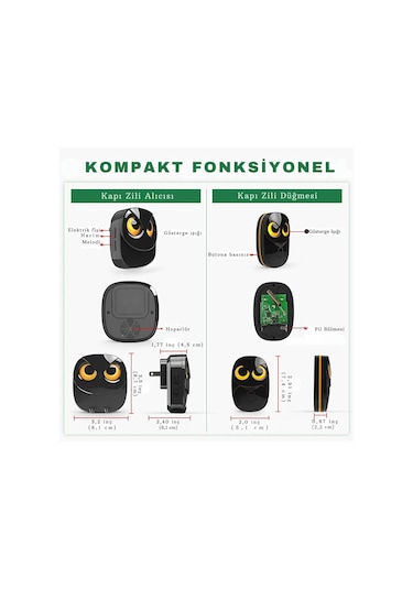Techtic 1buton 1alıcı Kablosuz Kapı Zili Yaratıcı Baykuş Şekilli