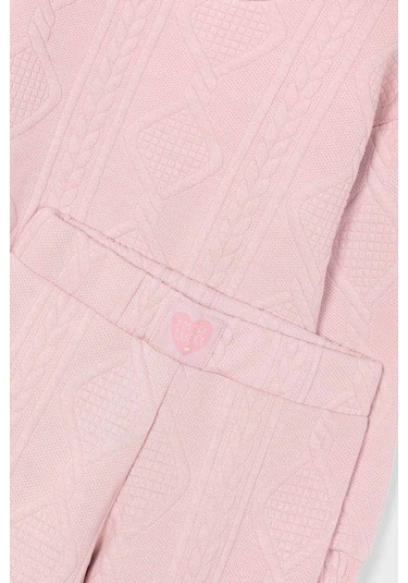 Kız Çocuk Baklava Desenli Geniş Paça Takım - Pembe KREM