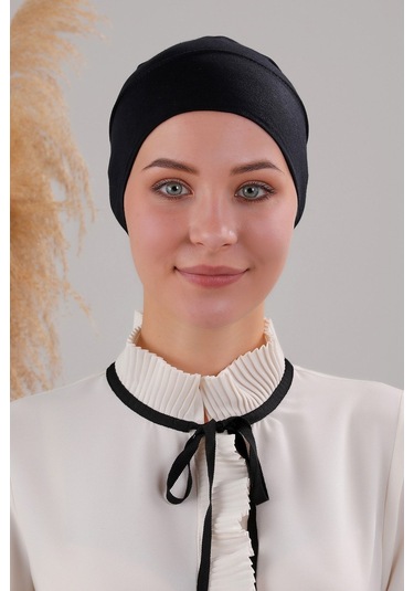 Tesettür Hazır Pratik Geçme Boru Bone Siyah Siyah