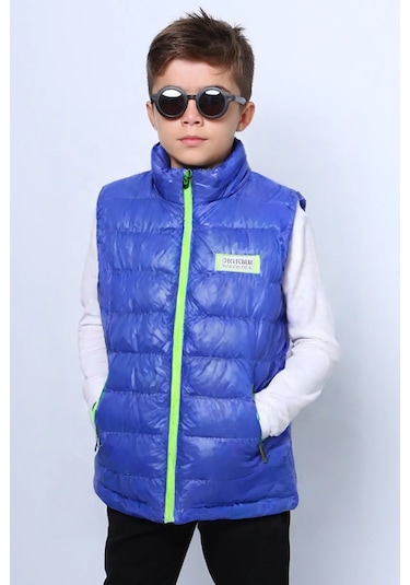 Erkek Çocuk Şişme Yelek Düz Renk Fermuar Cepli E16 Hcm00324 Mavi