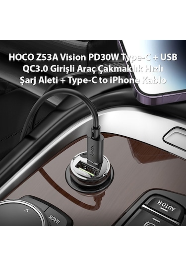 Hoco Z53a Pd30w Type-c + Usb Qc3.0 Araç Hızlı Şarj Aleti + Kablo