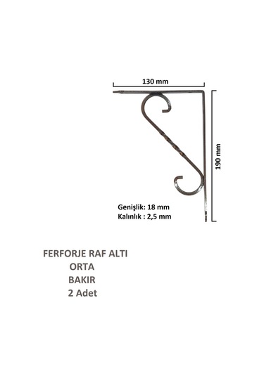 Ferforje Raf Altı, Orta, Bakır, Vidalar Dahil, 2 Adet Bakır