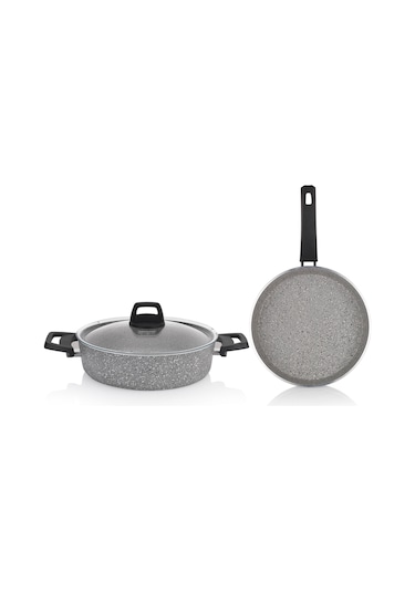 Schafer Eternal Basık Tencere 26Cm+Tava 26Cm-2 Li Set-Gri