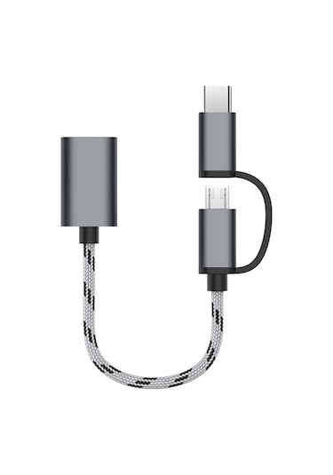 Suofeng Nylon Örgü Type-c/micro Usb Çift Uçlu Veri Kablosu - Usb 3.0 5gbps Hızlı Transfer - Android Telefonlar İçin - Gri Renk