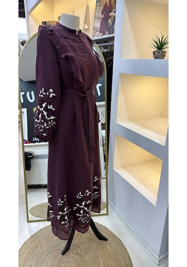 Nuss 2053 Nakiş Detay Elbise- Bordo