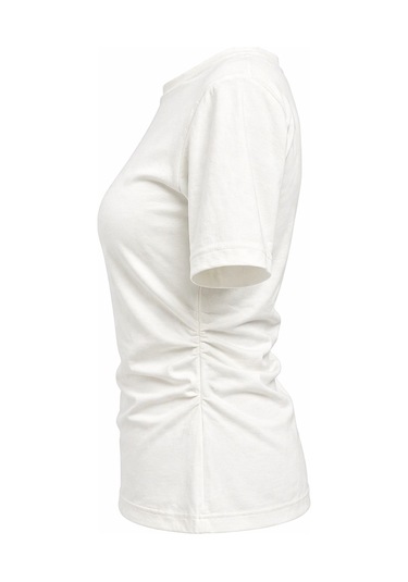 Mixray 2095 Kadın Büzgü Detaylı Arkası Yırtmaçlı Basic T-shirt Beyaz