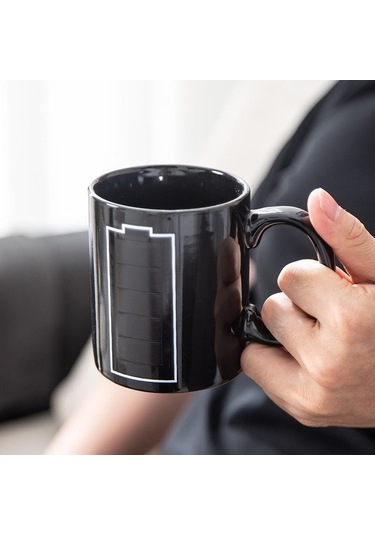 Novahub Isıya Duyarlı Renk Değişen Seramik Fincan - Kahve Pil Kupa - Sihirli Fincan Siyah