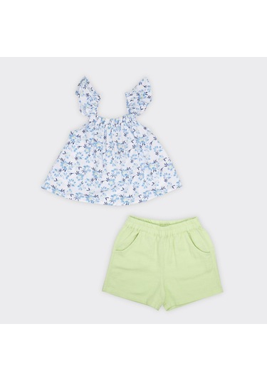 Kız Çocuk Çiçek Desenli Bluz Ve Beli Lastikli Şortlu Takım 2411gb17017-4516 001