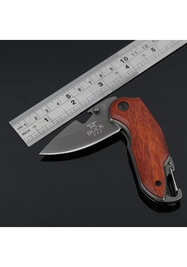 Buck Serisi İsme Özel X48 Ahşap Kabzeli Cep Çakısı Siyah
