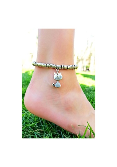 Antik Gümüş Kaplama Kedi Şekilli El Yapımı Kadın Halhal Gümüş