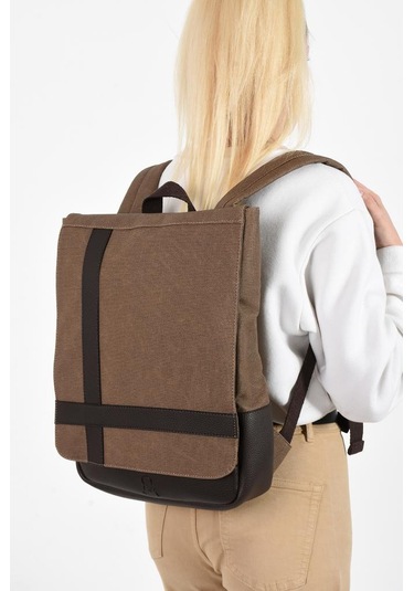 Kadın Sırt Çantası 35 22 Cm Kanvas Kumaş Laptop Bölmeli Business Sırt Çantası Okul Çantası Mega Bag Vizon