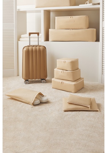 Home Wave 6'lı Bej Pötikare Bavul İçi Düzenleyici Set Bej