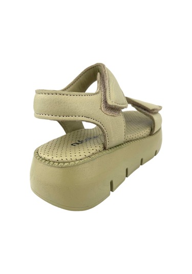 Top Level Hakiki Deri Çocuk Sandalet Olive Olive Yeşil