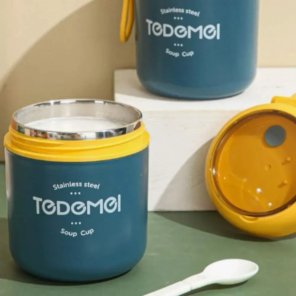 Kosona Podofo 0.53l Paslanmaz Çelik Isı Saklama Yemek Kutusu, Damlacık Sağlama, Yıkama Makinesine Uygun, Çekilebilir Kaşık İçeren Lacivert