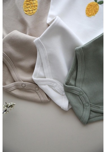 3lü Nakışlı Çıtçıtlı Kısa Kollu Body Zıbın Model 3 Beyaz