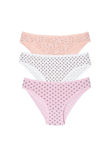 Kadın Karışık Renkli Desenli Külot 3'lü Paket Pamuklu Esnek Kumaş Desenli