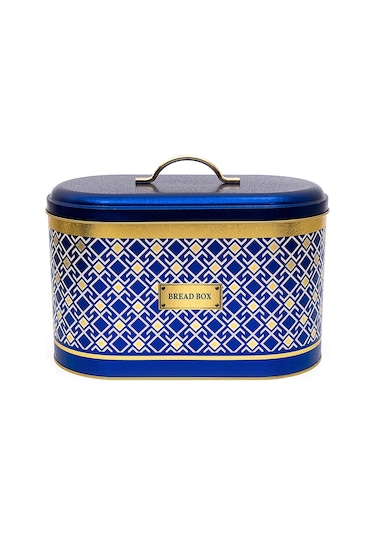 Turkish Blue Swt Home Desenli Oval Metal Ekmek Kutusu, 10.4 Lt Mavi