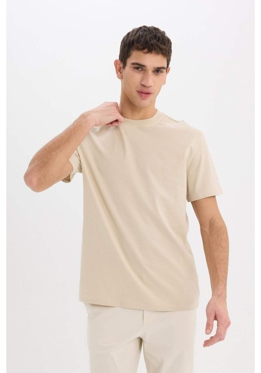 DeFacto %100 Pamuk New Regular Fit Bisiklet Yaka Basic Düz Kısa Kollu Tişört V7699AZ25SPBG735