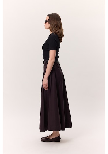 Cep Detaylı Geniş Etek Mürdüm Mürdüm